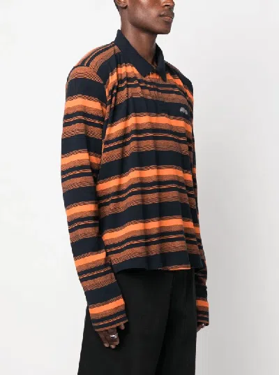Pre-owned Martine Rose Aw23  Striped Cotton Polo Shirt Xl In Black Orange
