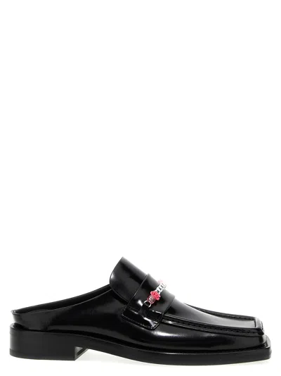 Martine Rose 3.5cm Leather Square Toe Beaded Mules In High Shine Black