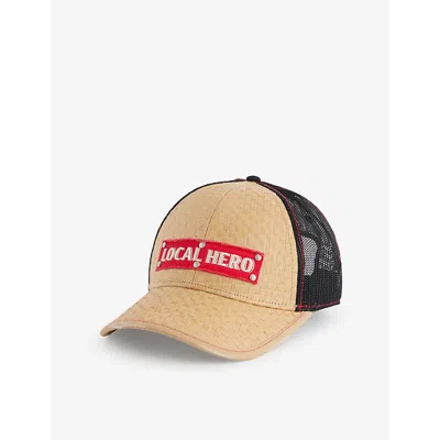 Martine Rose Beige-black Brand-appliqué Panelled Straw Cap