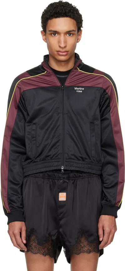 MARTINE ROSE BLACK & BURGUNDY SHRUNKEN TRACK JACKET