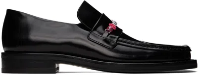 Martine Rose Black Beaded Square Toe Loafers In Black High Shine