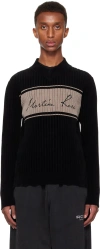 MARTINE ROSE BLACK CHENILLE V-NECK SWEATER