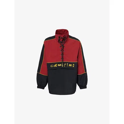 Martine Rose Lace Up Logo-embroidered Shell Sweatshirt Black Xl In Red