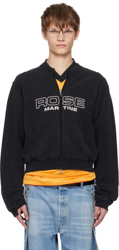 Martine Rose Black Shrunken Zip Up Crew Sweatshirt