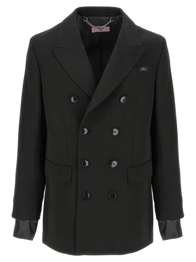 MARTINE ROSE BLACK STRIPED DOUBLE-BREASTED BLAZER