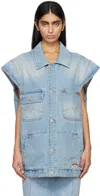 Martine Rose Blue Faded Denim Vest In Bleached Wash
