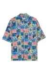 Martine Rose Blue Hearts Boxy Button-up Shirt In Blue