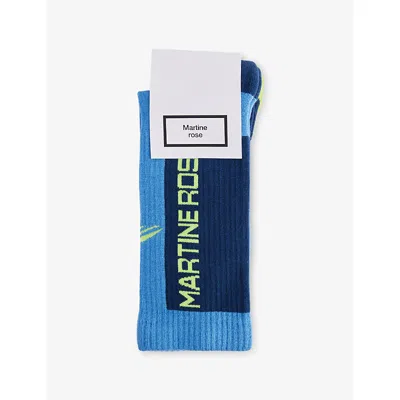 Martine Rose Blue Lime Logo Sports Pack Of Two Cotton-blend Socks