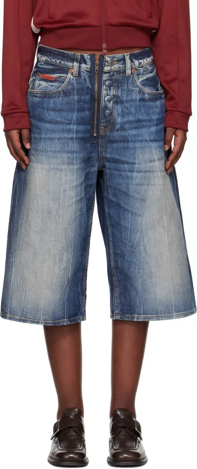Martine Rose Blue Zip Denim Shorts In Blu Blue Acid