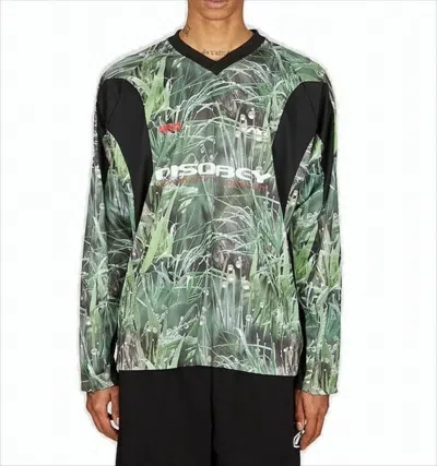 Martine Rose Botanical Print Long-sleeve T-shirt With Black Panels In Green