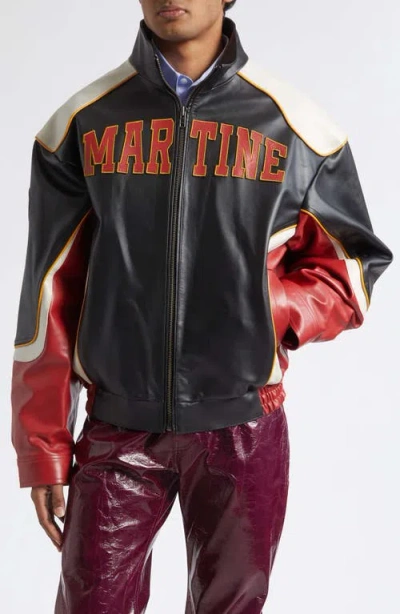 Martine Rose Bowl Game Oversize Colorblock Leather Jacket In Black