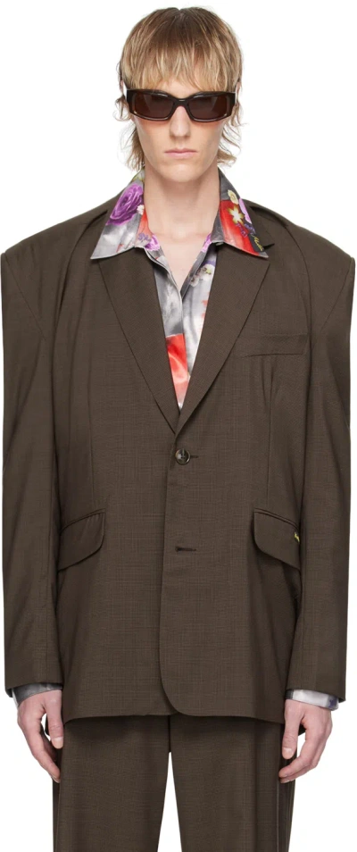Martine Rose Brown Rider Blazer In Brown Houndstooth