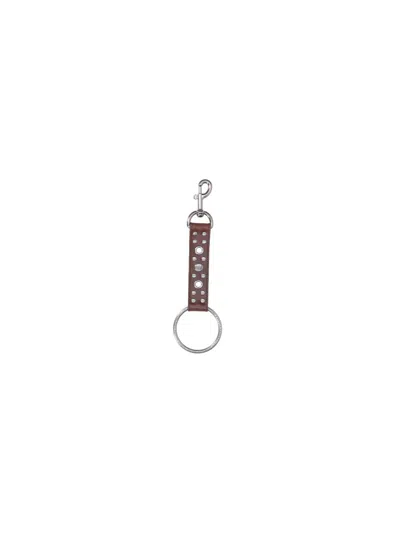 Martine Rose Brown Studded Leather Strap Keychain Charm In Silver