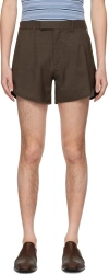 MARTINE ROSE BROWN ZIP-FLY SHORTS
