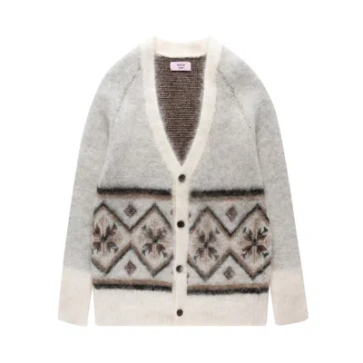 Pre-owned Martine Rose Burshed Mohair Fair Isle Cardigan 'ivory/oat/chocolate' | White | Men's Size S