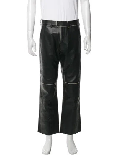 Pre-owned Martine Rose Calf Leather Pants In Black/green