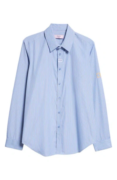 Martine Rose Classic Logo Pinstripe Button-up Shirt In Blue-white Stripe