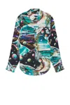 Martine Rose Green Turquoise Space Classic Graphic-print Regular-fit Woven Shirt In Green Turquoise Space