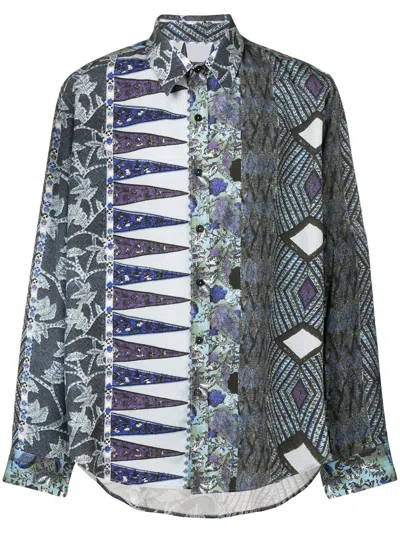 Martine Rose Contrast Print Shirt In Blue-black
