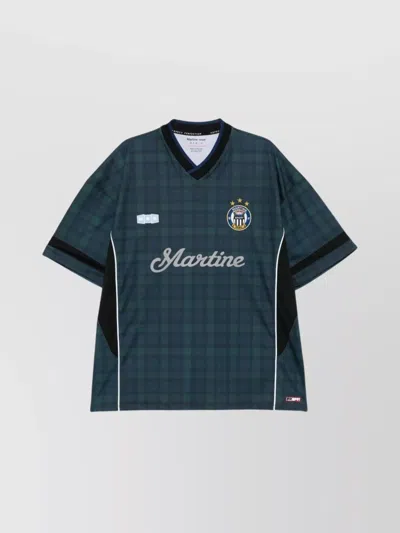 Martine Rose Crew Neck Plaid Pattern Embroidered T-shirt In Black Tartan