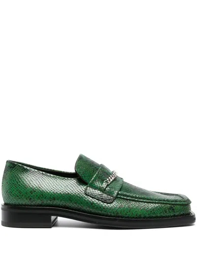 MARTINE ROSE CROCODILE-EFFECT CHAIN-DETAIL LOAFERS