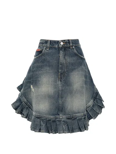 Martine Rose Denim Ruffled Skirt In Blue