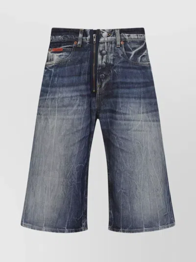 Martine Rose Distressed Denim Zip Shorts With Oversize Fit In Blue