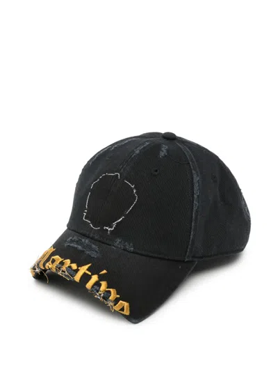 Martine Rose Distressed Embroidered Cap In Black