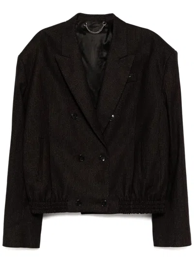 Martine Rose Stripe Double Breasted Elastic Hem Tailored Jacket In Black-red Stripe