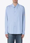 Martine Rose Striped Cotton Poplin Shirt With Long Sleeves In Light Blue