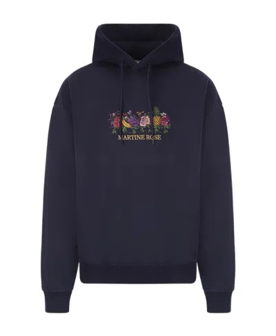 Martine Rose Floral Embroidered Drawstring Hoodie In Black