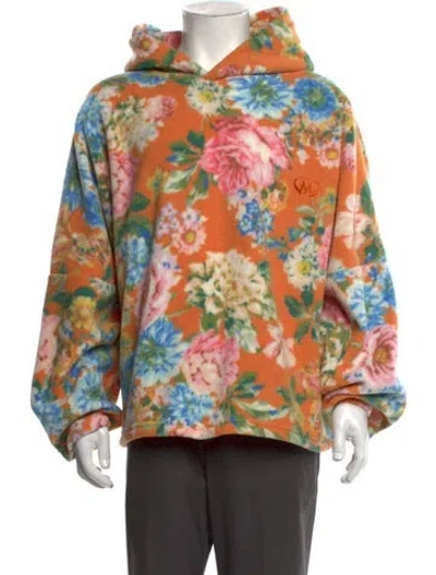 Pre-owned Martine Rose Floral Print Crew Neck Hoodie In Orange