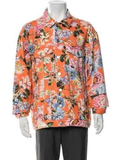 Pre-owned Martine Rose Floral Print Denim Jacket In Orange