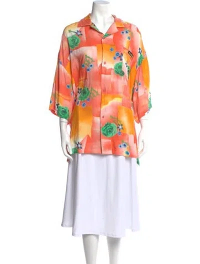Pre-owned Martine Rose Floral Print Three-quarter Sleeve Blouse In Orange