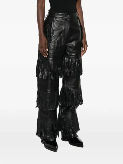 Martine Rose Fringe-trimmed Leather Trousers In Black
