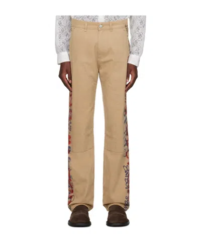 Martine Rose Graffiti Belt-loop Casual Pants In Brown