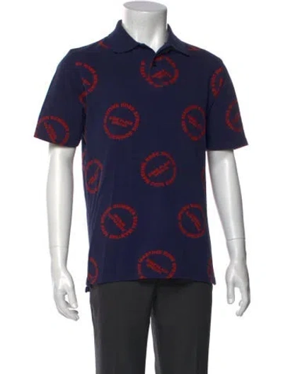 Pre-owned Martine Rose Graphic Print Collar Polo Shirt In Blue