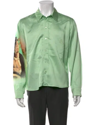 Pre-owned Martine Rose Graphic Print Long Sleeve Shirt In Green