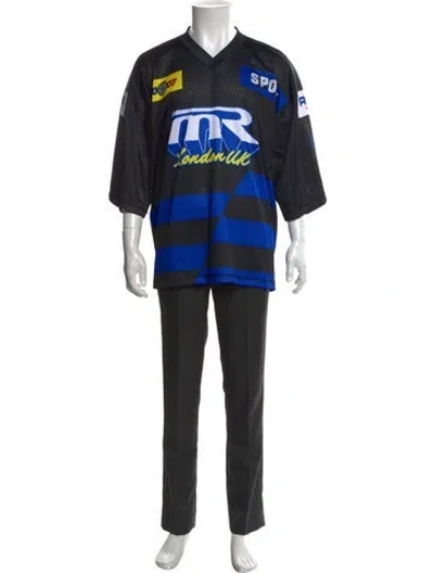 Pre-owned Martine Rose Graphic Print V-neck Jersey In Blue