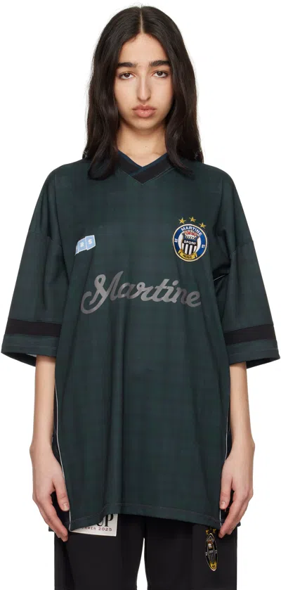 Martine Rose Green & Navy Football T-shirt In Blk Black Tartan
