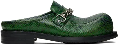Martine Rose Green Chain Mules In Green Faux Snake