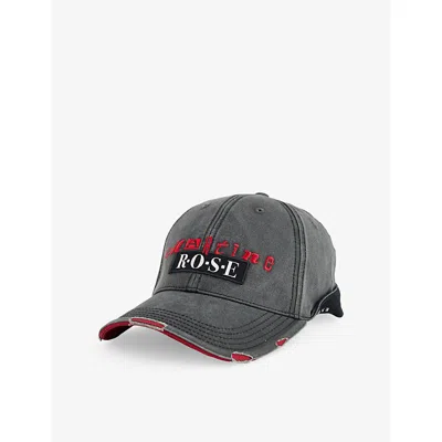 Martine Rose Grey And Red Roll Back Embroidered Cotton Baseball Cap