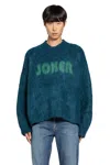 Martine Rose V-neck Mohair Sweater With Ribbed Trims And Prominent Logo In Blue
