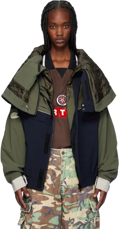 Martine Rose Khaki & Navy Reverse Sports Jacket In Grn Green Navy