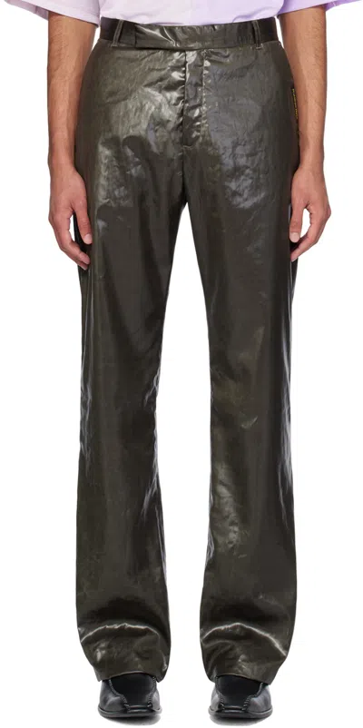 Martine Rose Khaki Relaxed-fit Trousers In Wet Look Khaki
