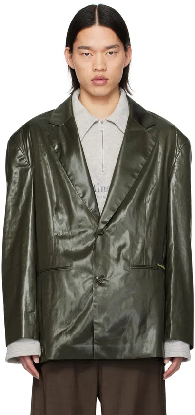 Martine Rose Khaki Single-breasted Blazer In Wet Look Khaki