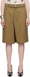 Martine Rose Khaki Twisted Skate Shorts In Brown