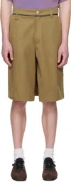 Martine Rose Khaki Twisted Skate Shorts In Beige
