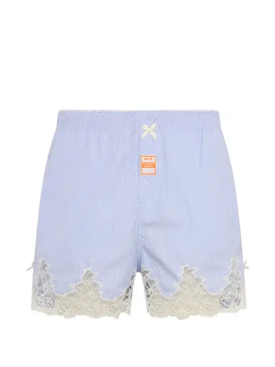 Martine Rose Lace Striped Shorts In Blue