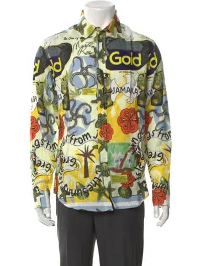 Pre-owned Martine Rose Linen Floral Print Shirt W/ Tags In Yellow